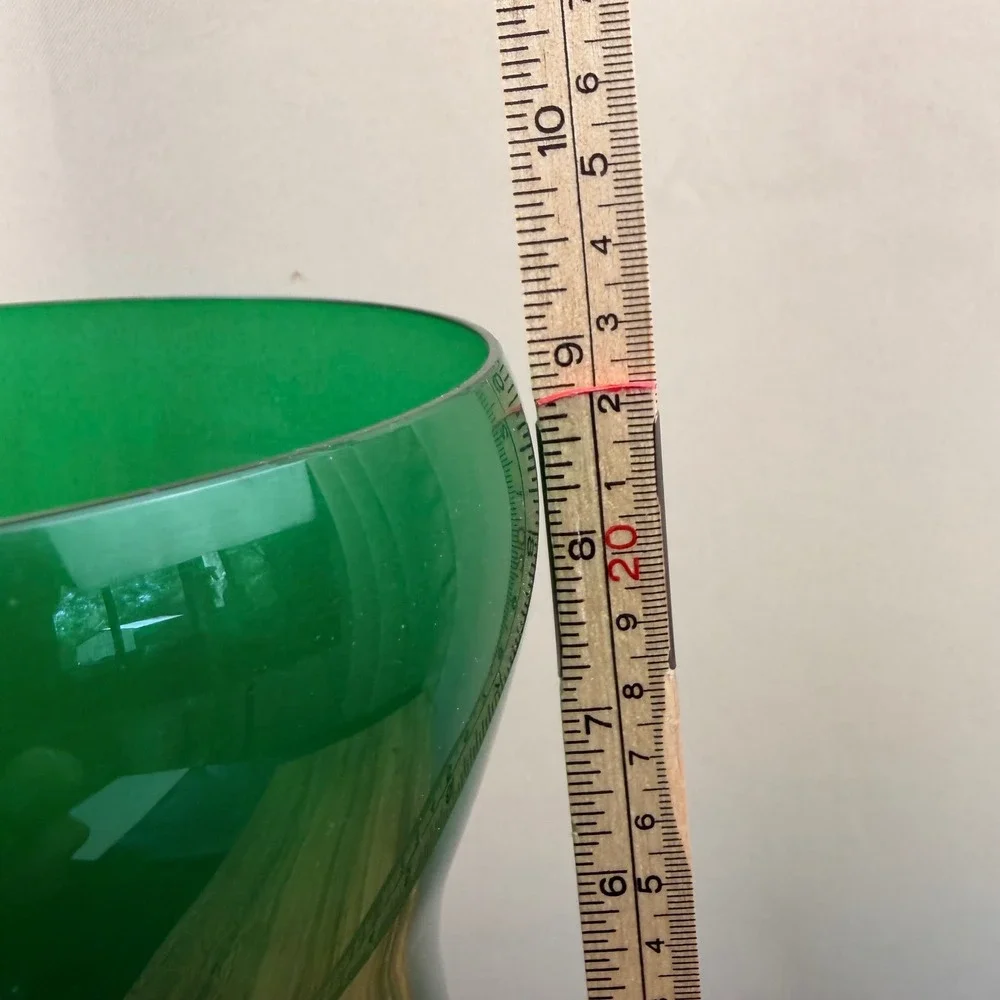 Art Deco Emerald Green Art Glass Vase Hand Blown Mid Century Modern Style 9 inch